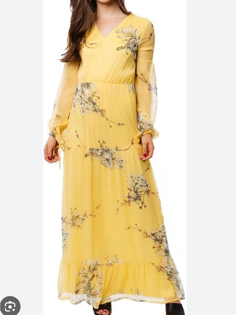 Vero Moda Yellow Floral V-Neck Maxi Dress